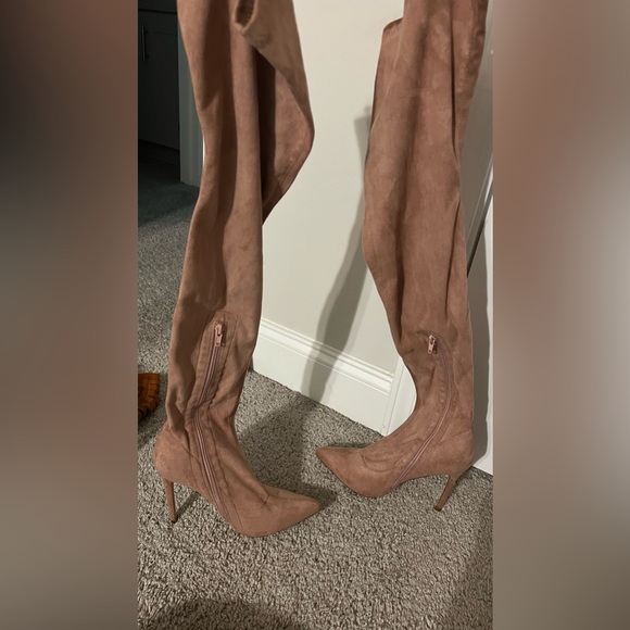 Liliana pink or mauve faux suede thigh high boots - Picture 2 of 8